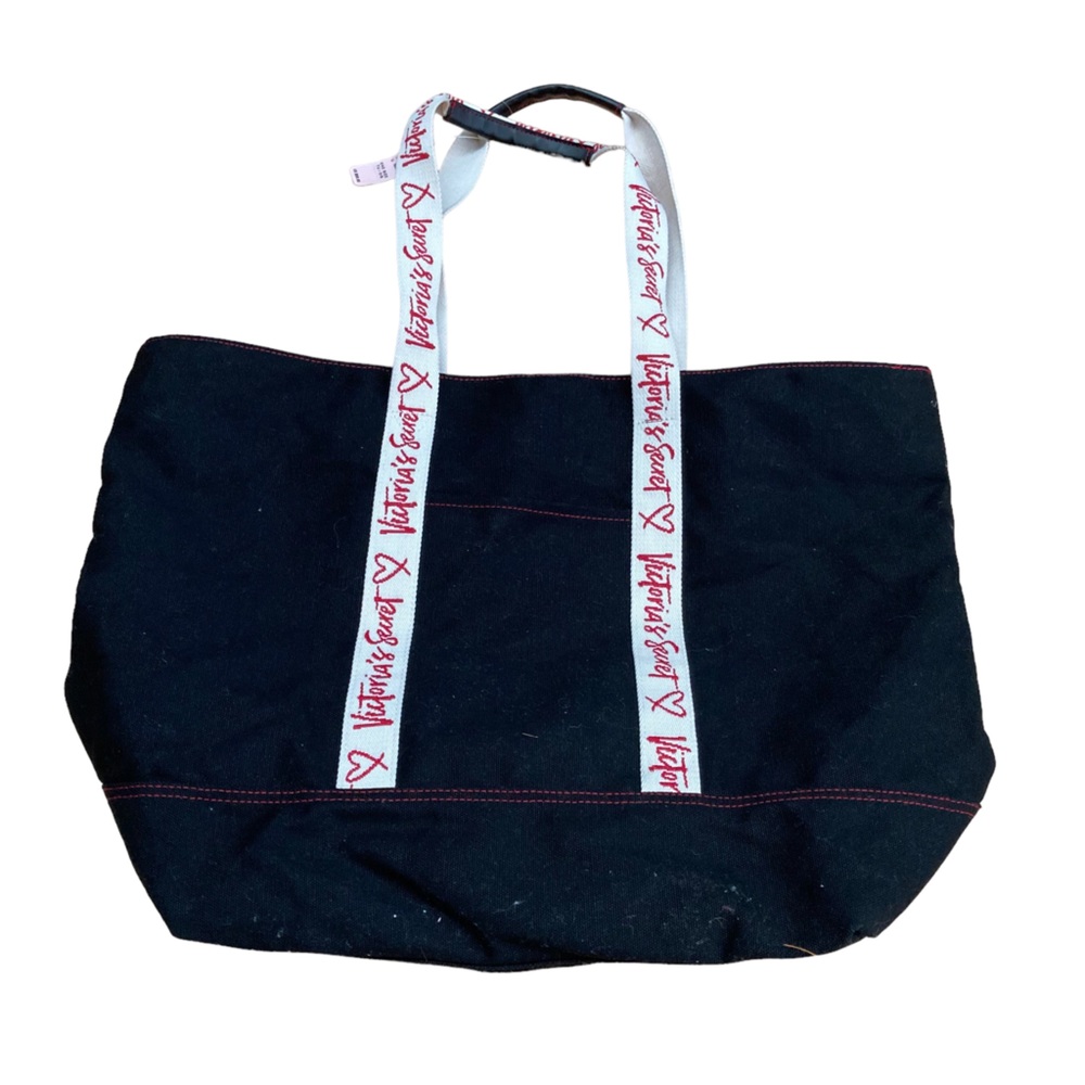 Victoria's Secret Black Tote Bag w/ White/Red Handles NWT